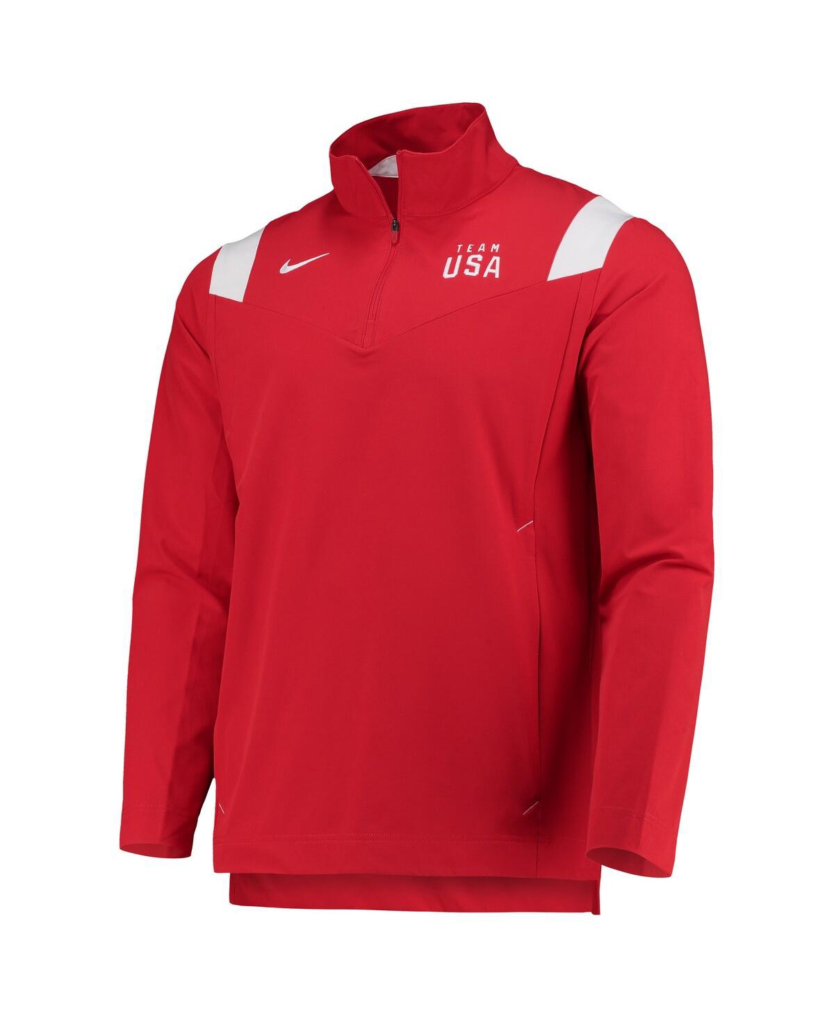 Shop Nike Men's  Red Team Usa On-field Quarter-zip Jacket