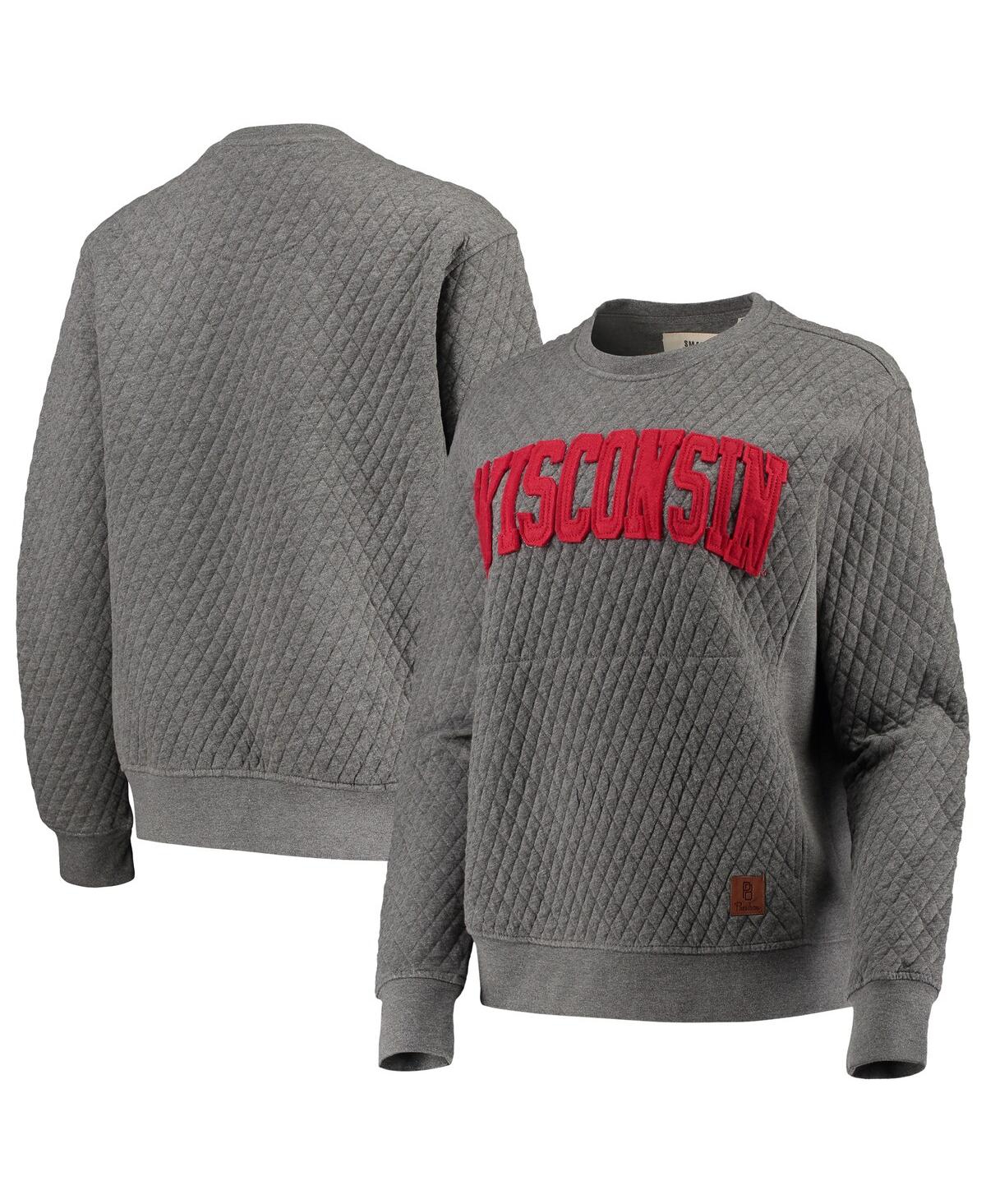 Pressbox Heather Charcoal Wisconsin Badgers Moose Quilted Pullover Sweatshirt In Heather Charcoal