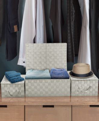 3 Pack Decorative Stackable Woven Basket with Lid and Built-in Rope Carry Handles - Great for Storage and Organization