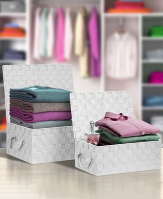 3 Pack Decorative Stackable Woven Basket with Lid and Built-in Rope Carry Handles - Great for Storage and Organization