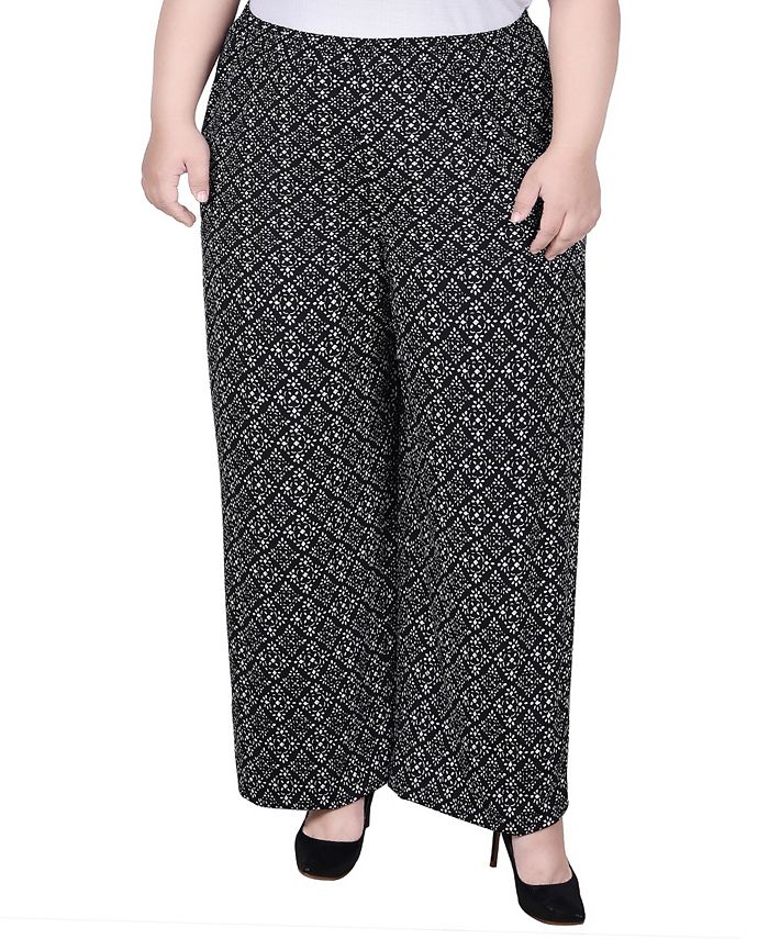 NY Collection Plus Size Wide Leg Pull On Pants - Macy's