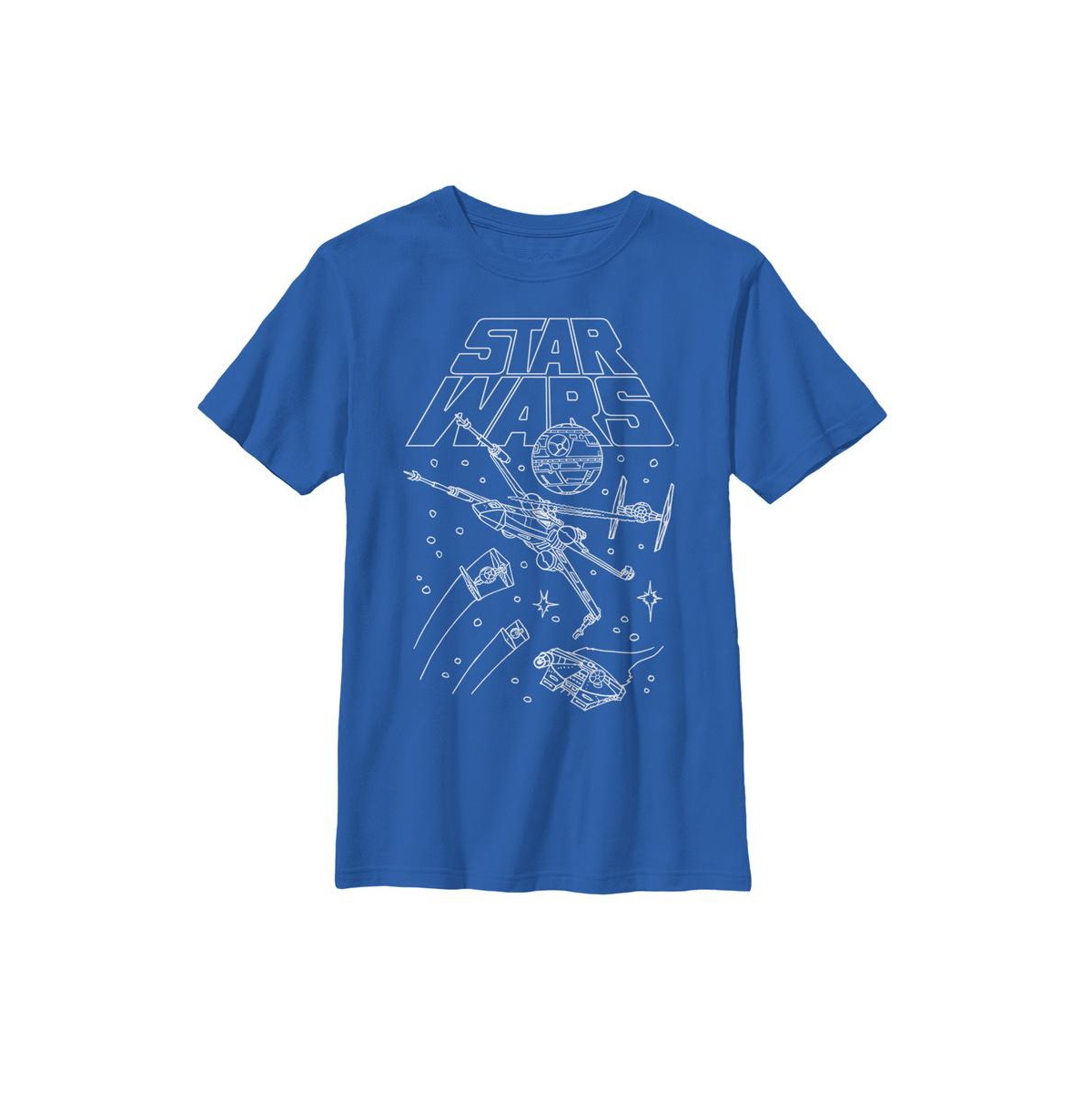 Disney Lucasfilm Kids' Boy's Star Wars Millennium Falcon Space Line Art Child T-shirt In Royal Blue