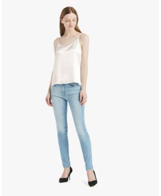 Women's V Neckline Silk Camisole with Spaghetti Straps