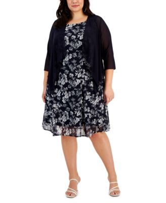 Connected - Plus Size 2-Pc. Mesh Jacket & Printed Dress Set