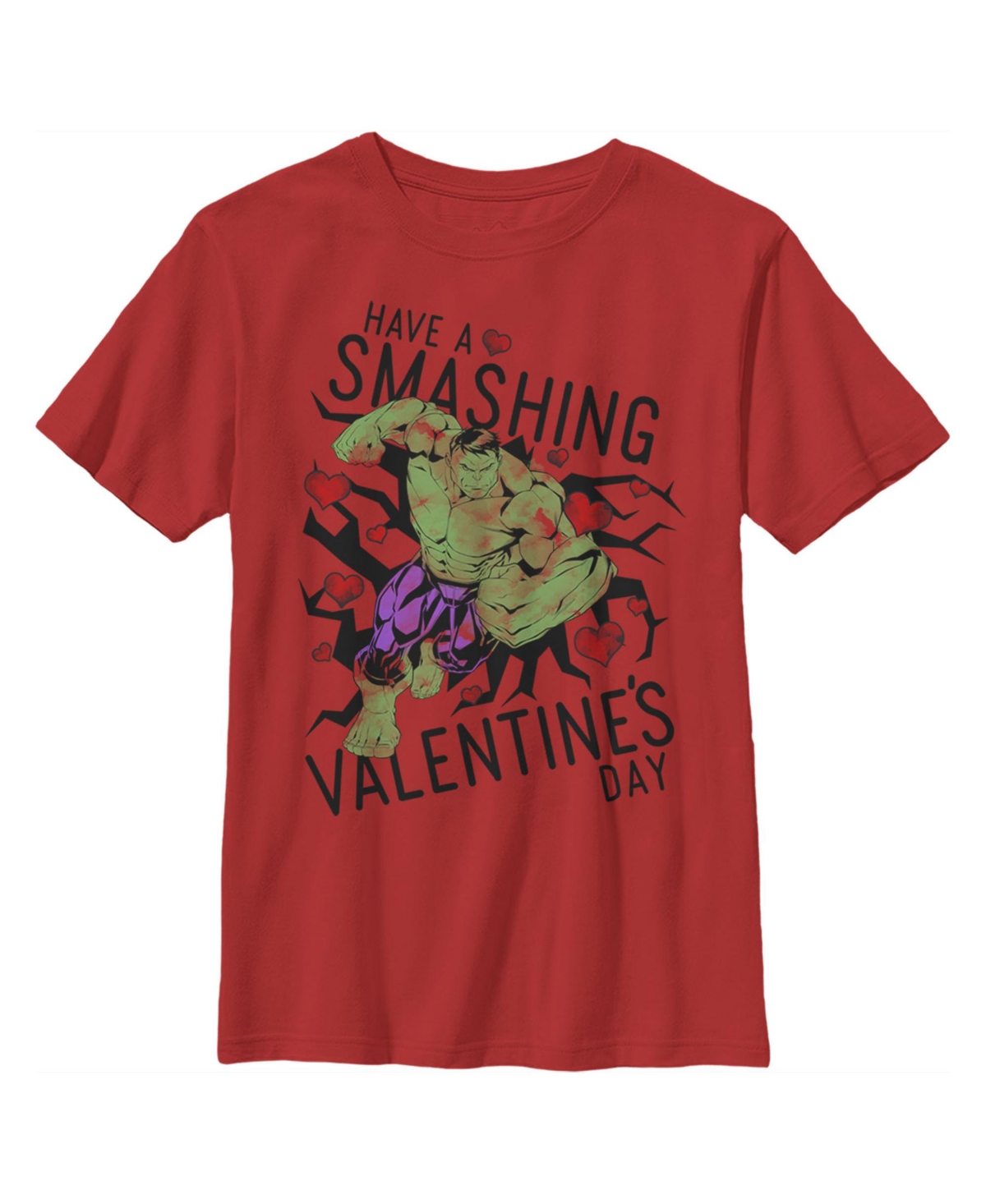 Marvel Kids' Boy's  Valentine's Day Hulk Smashing Child T-shirt In Red