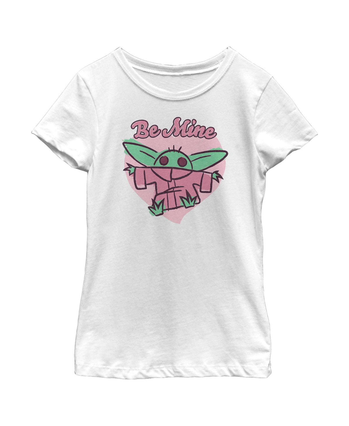 Disney Lucasfilm Kids' Girl's Star Wars The Mandalorian Valentine's Day The Child Be Mine Sketch Child T-shirt In White