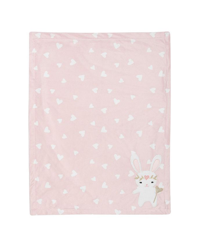 Lambs & Ivy Confetti Pink Bunny with Hearts Luxury Coral Fleece Baby