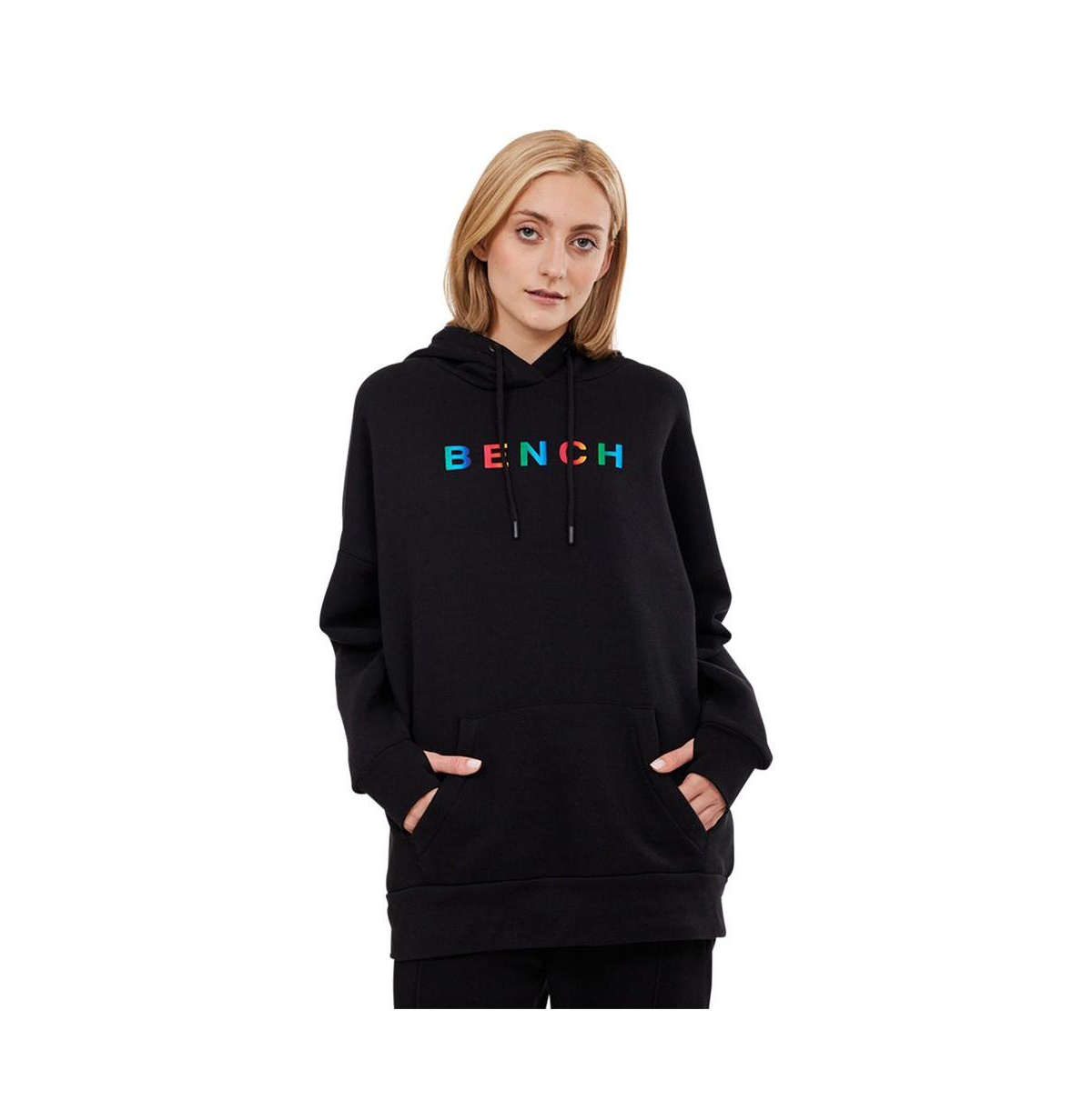  Bench Loxley womens hoodie black with rainbow foil logo at chest
