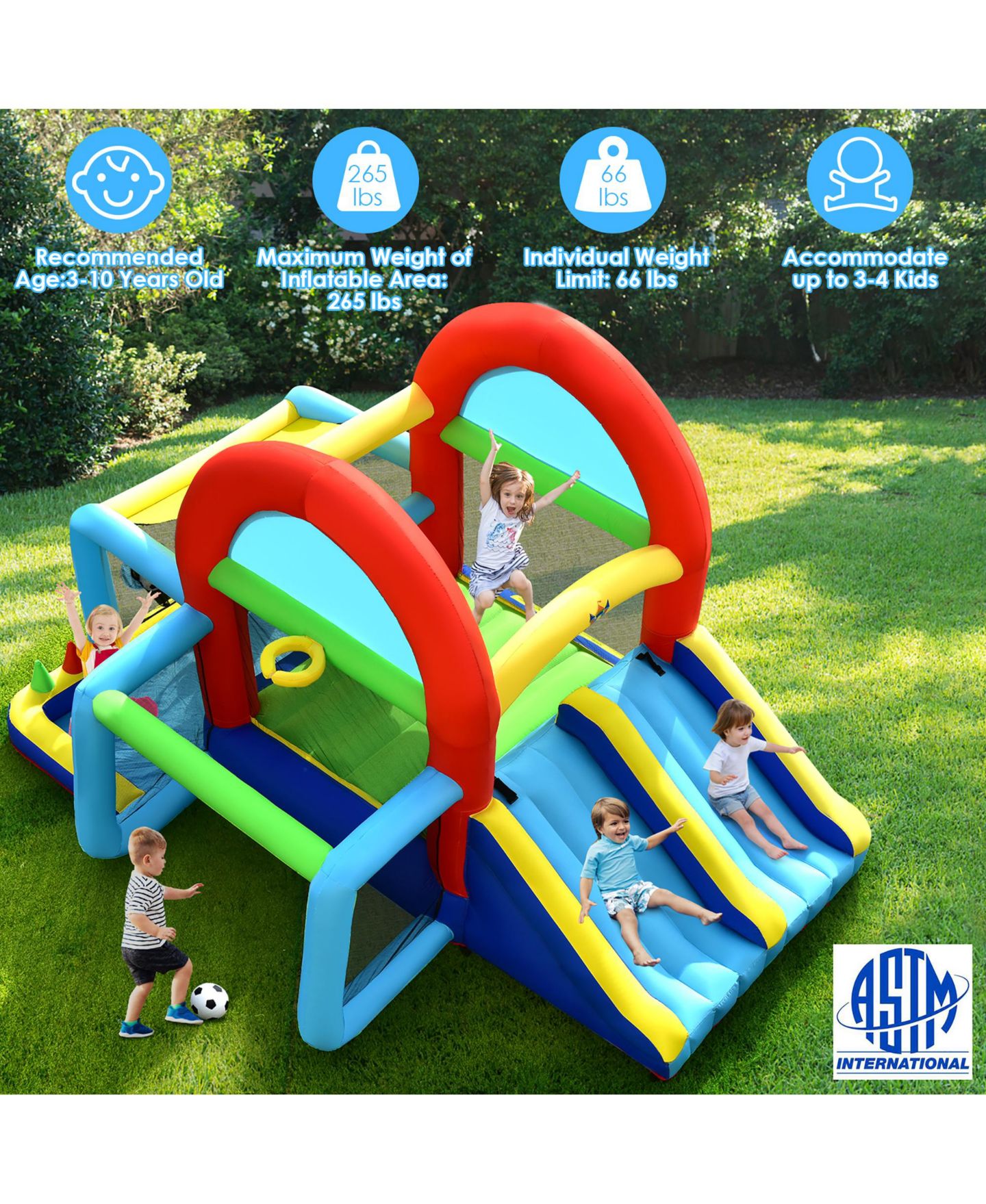 Детские игрушки Costway Inflatable Bounce House Kids Bouncy Jumping Castle w/ Dual Slides & 480W Blower — фото 3