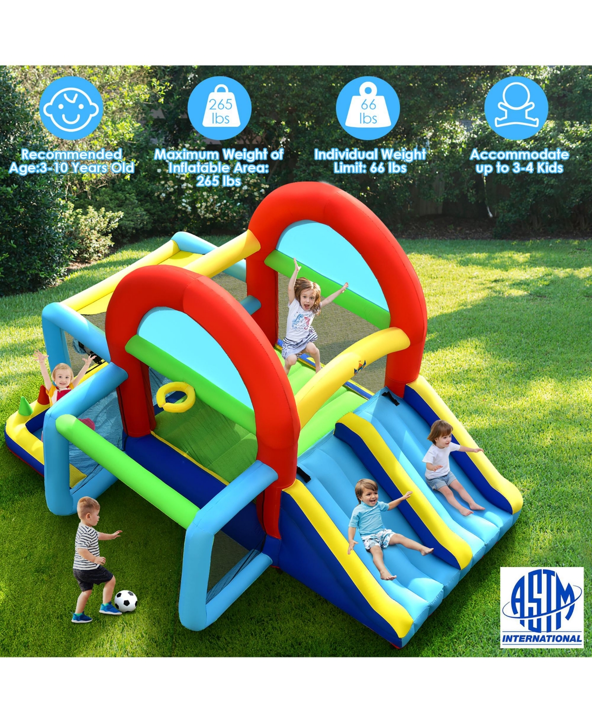 Inflatable Bounce House Kids Bouncy Jumping Castle w/ Dual Slides & 480W Blower