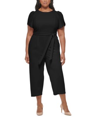 Calvin Klein Plus Size Tulip Sleeve Tie Waist Jumpsuit Macy s