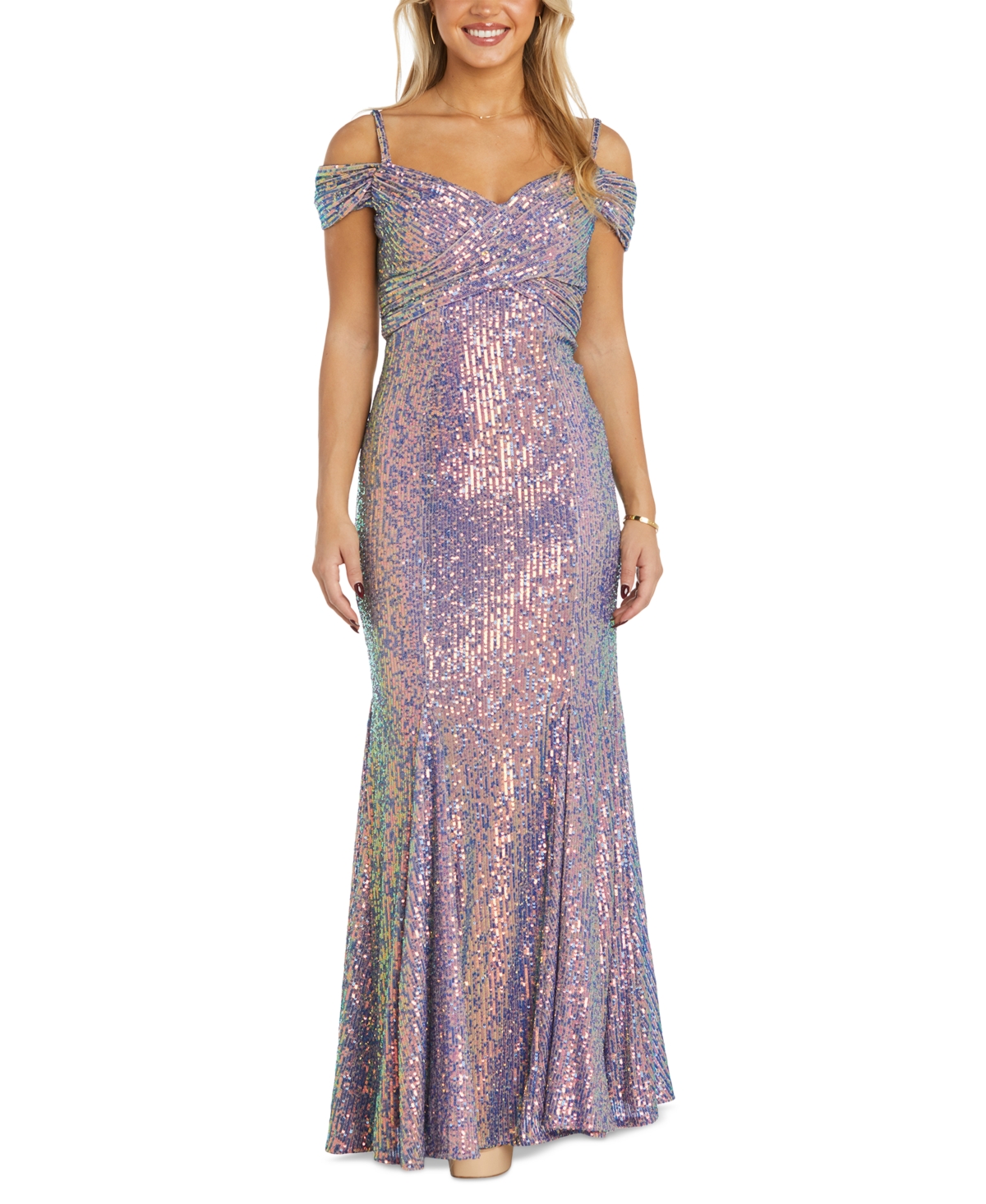 Nightway Women's Sequin-detail Cold-shoulder Ball Gown In Rose Lilca