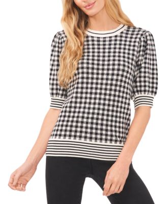 CeCe - Women's Plaid Puff-Sleeve Sweater