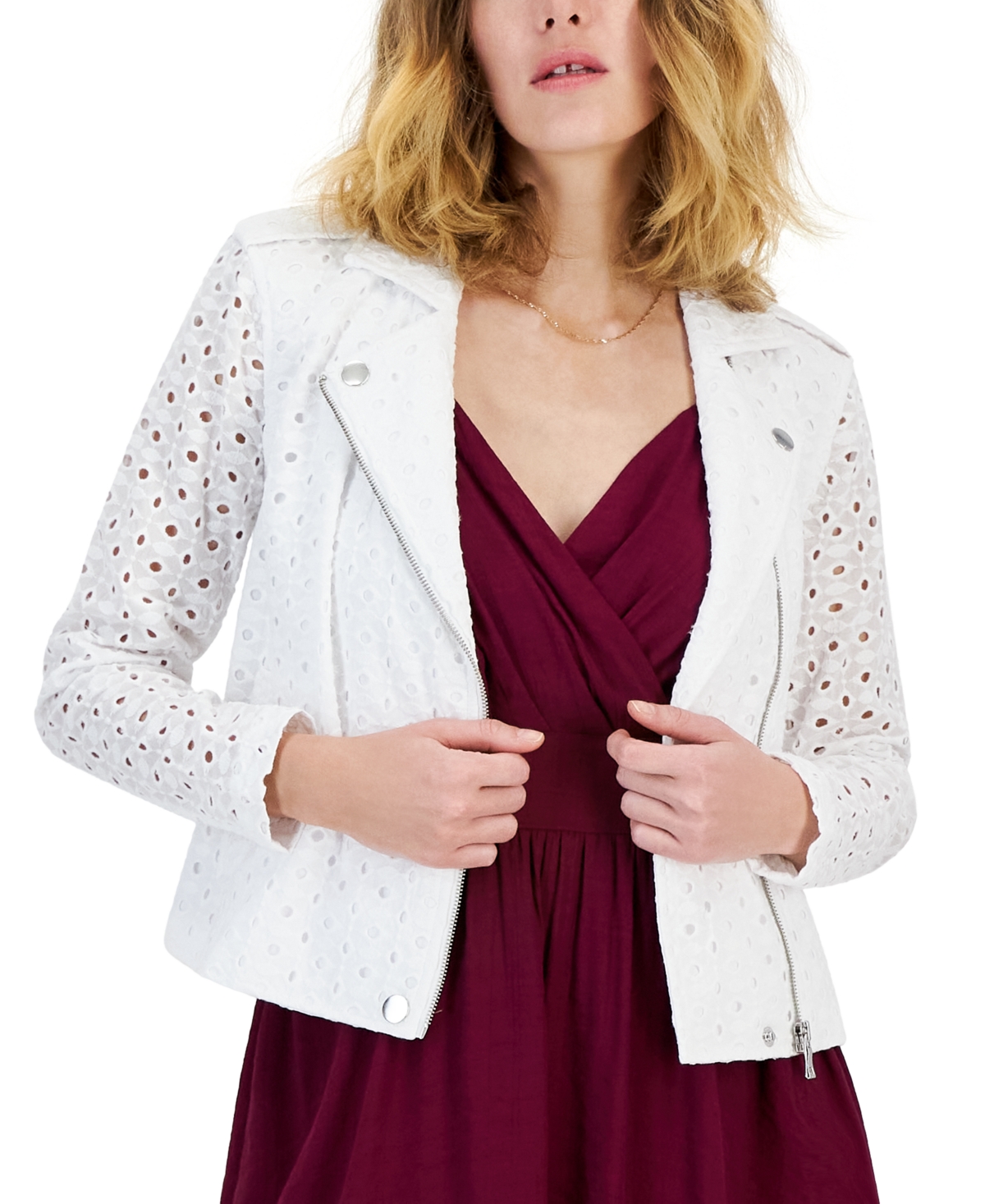 Inc International Concepts Women's Cotton Eyelet Moto Jacket, Created For Macy's In Bright White