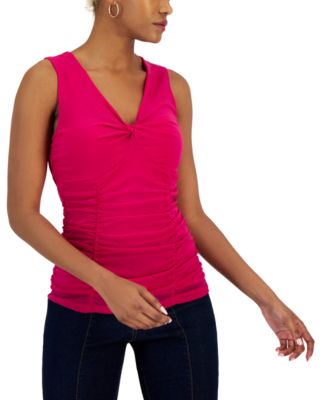 I.N.C. International Concepts - Petite Knot-Front Ruched Sleeveless Top