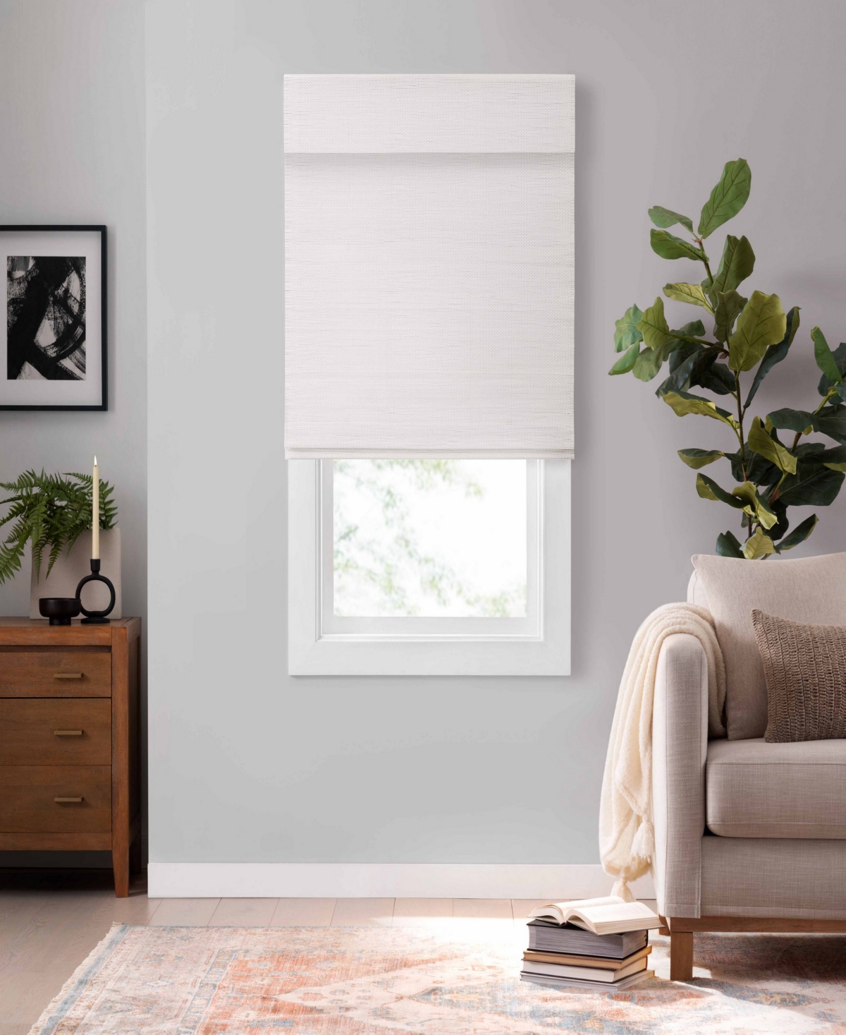 Bamboo Cordless Light Filtering Privacy Roman Shade, 72" x 27" - White