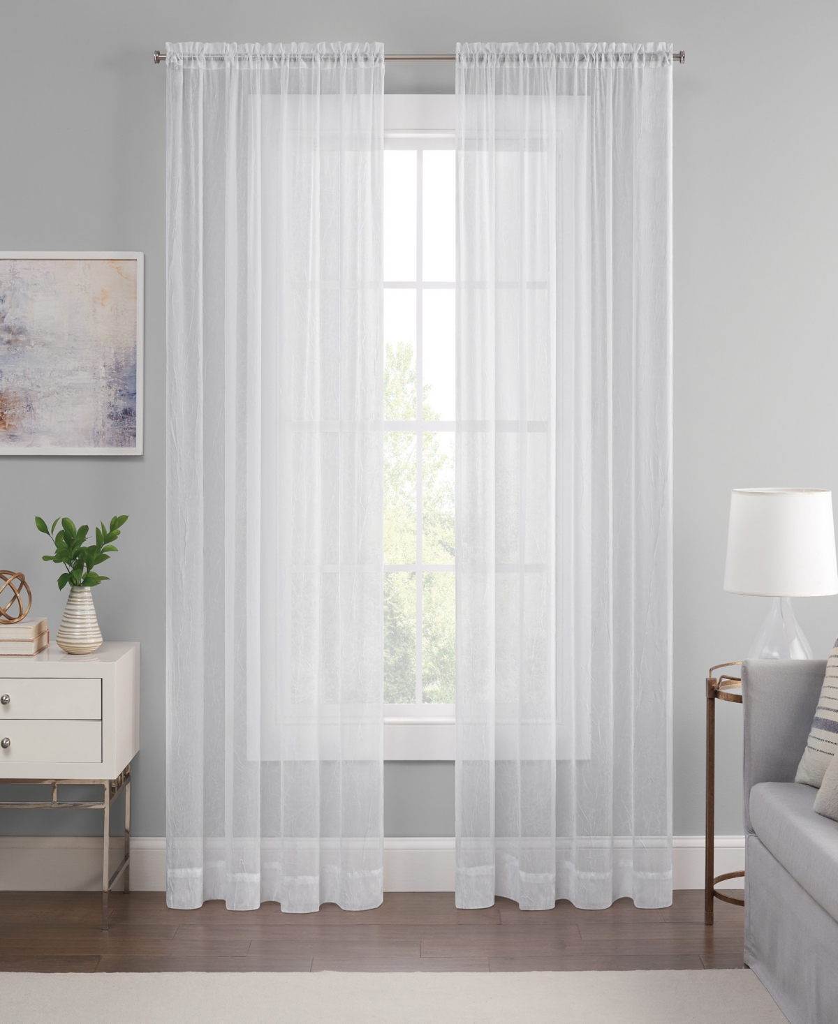 Eclipse Emina Crushed Sheer Voile Rod Pocket Curtain Panel, 52" X 95" In White