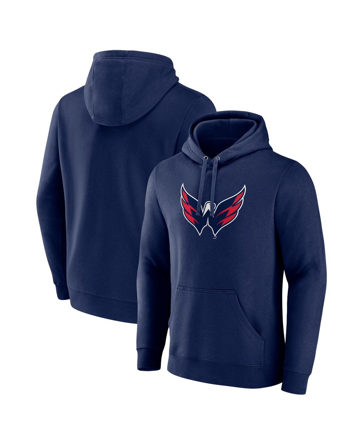 Shop Fanatics Men's  Navy Washington Capitals Primary Logo Pullover Hoodie