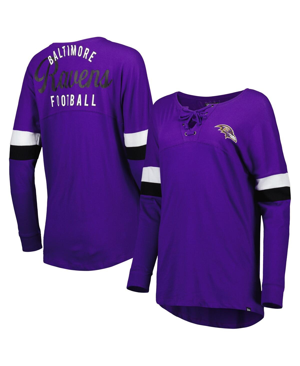 NEW ERA WOMEN'S NEW ERA PURPLE BALTIMORE RAVENS ATHLETIC VARSITY LACE-UP LONG SLEEVE T-SHIRT 