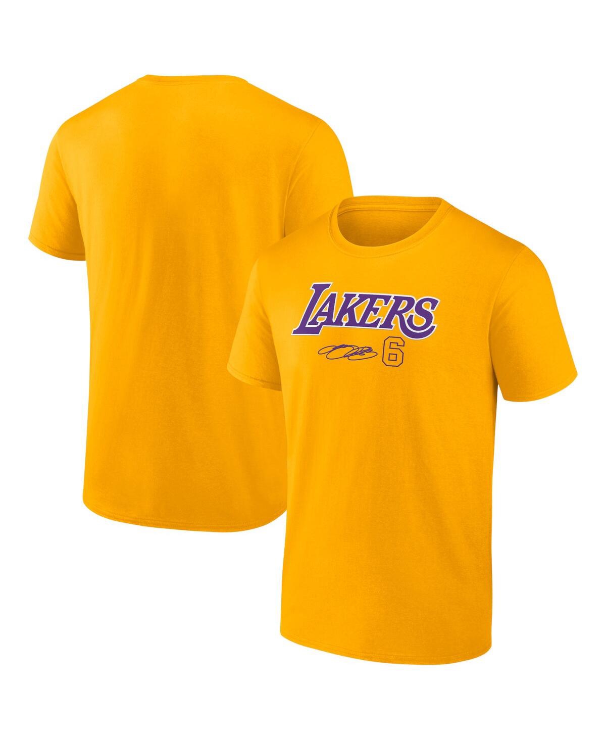 Shop Fanatics Men's  Lebron James Gold Los Angeles Lakers Name And Number T-shirt