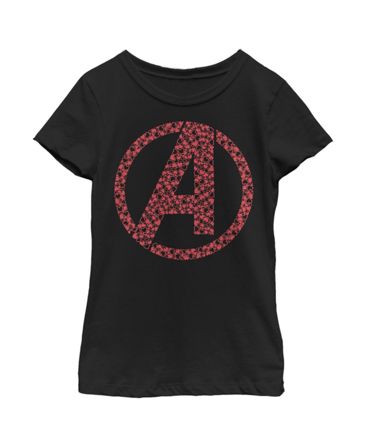 Marvel Girl's  Avengers Valentine's Small Hearts Logo Child T-shirt In Black