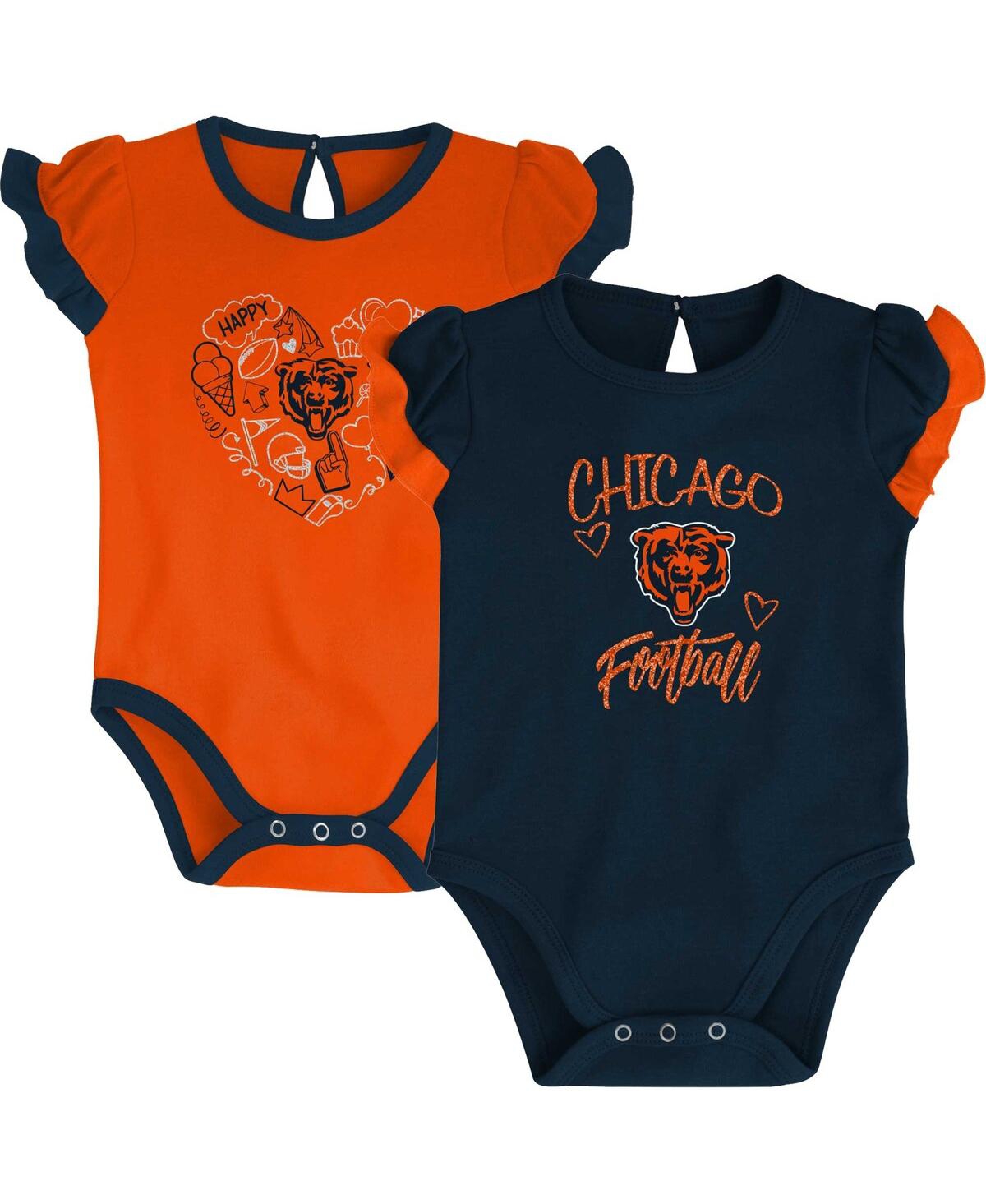 Shop Outerstuff Newborn And Infant Boys And Girls Navy, Orange Chicago Bears Too Much Love Two-piece Bodysuit Set In Navy,orange