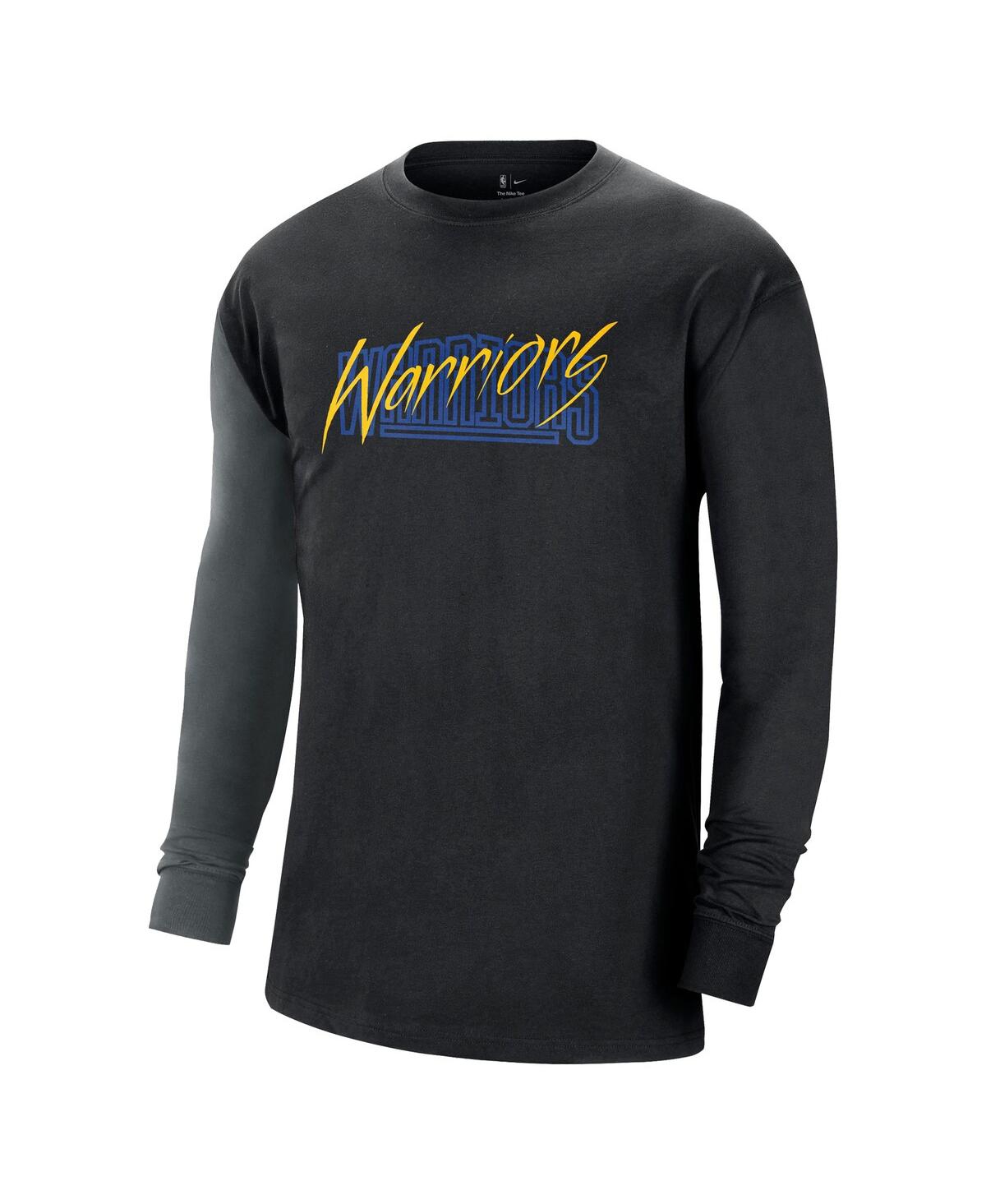 Shop Nike Men's  Black Golden State Warriors Courtside Versus Flight Max90 Long Sleeve T-shirt