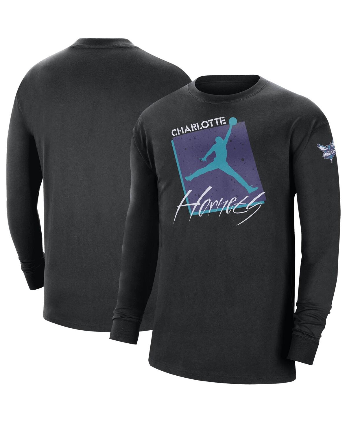 Men's Jordan Black Charlotte Hornets Courtside Max 90 Vintage-Like Wash Statement Edition Long Sleeve T-shirt - Black