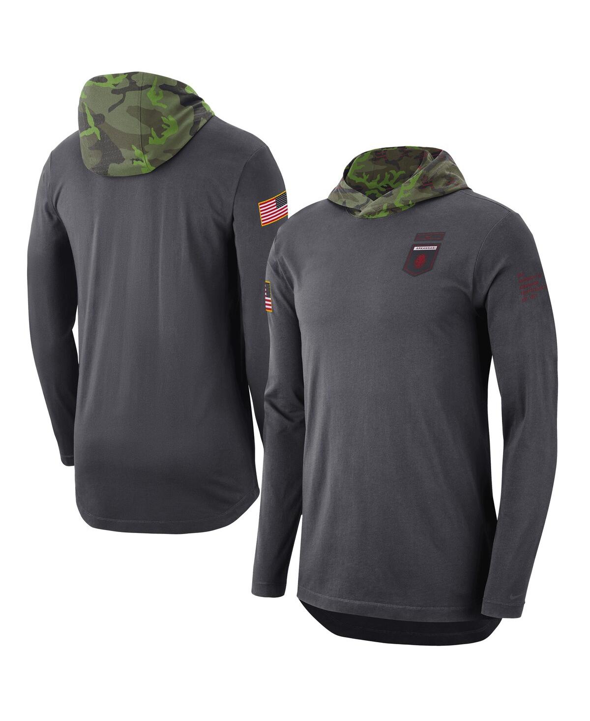 Men's NikeArkansas Razorbacks Military-Inspired Long Sleeve Hoodie T-shirt - Anthracite