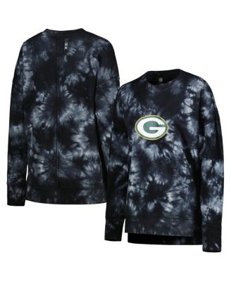 Women's Black Green Bay Packers Bailey Tie-Dye Tri-Blend Pullover Sweatshirt