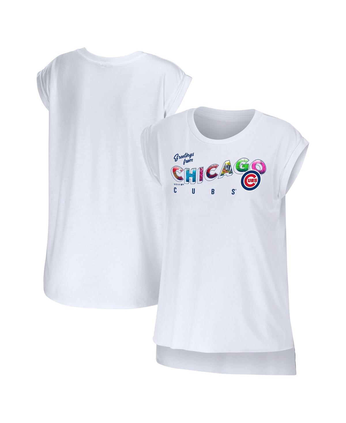 Shop Wear By Erin Andrews Women's  White Chicago Cubs Greetings From T-shirt