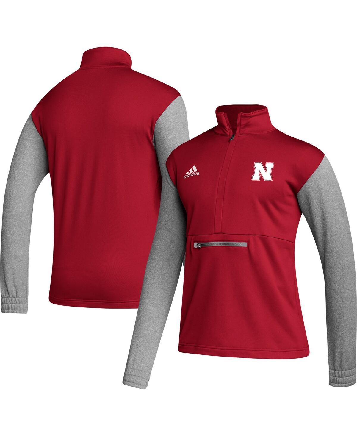 Shop Adidas Originals Men's Adidas Scarlet, Heathered Gray Nebraska Huskers Team Aeroready Half-zip Top In Scarlet,heathered Gray