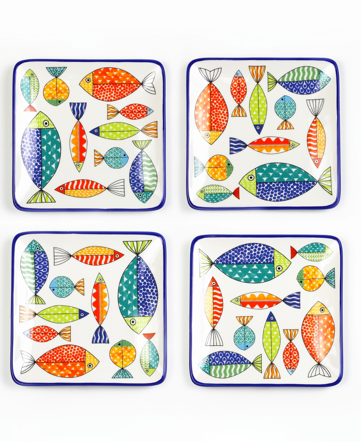 Freshcatch Canape Plates Set, 4 Piece - White and Multicolor