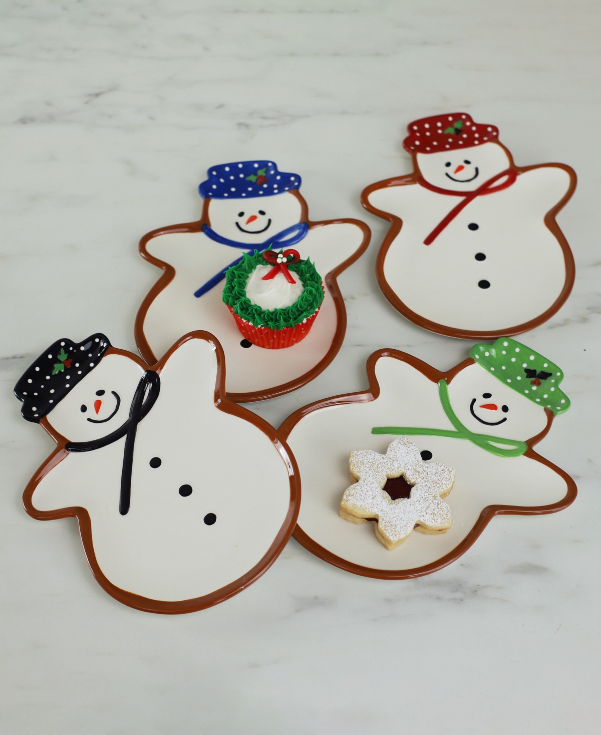 Euro Ceramica Winterfest Snowman Plates, Set of 4