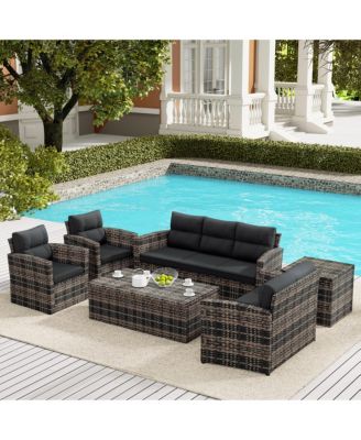 6-Piece PE Rattan Wicker Outdoor Patio Conversation Sofa Set