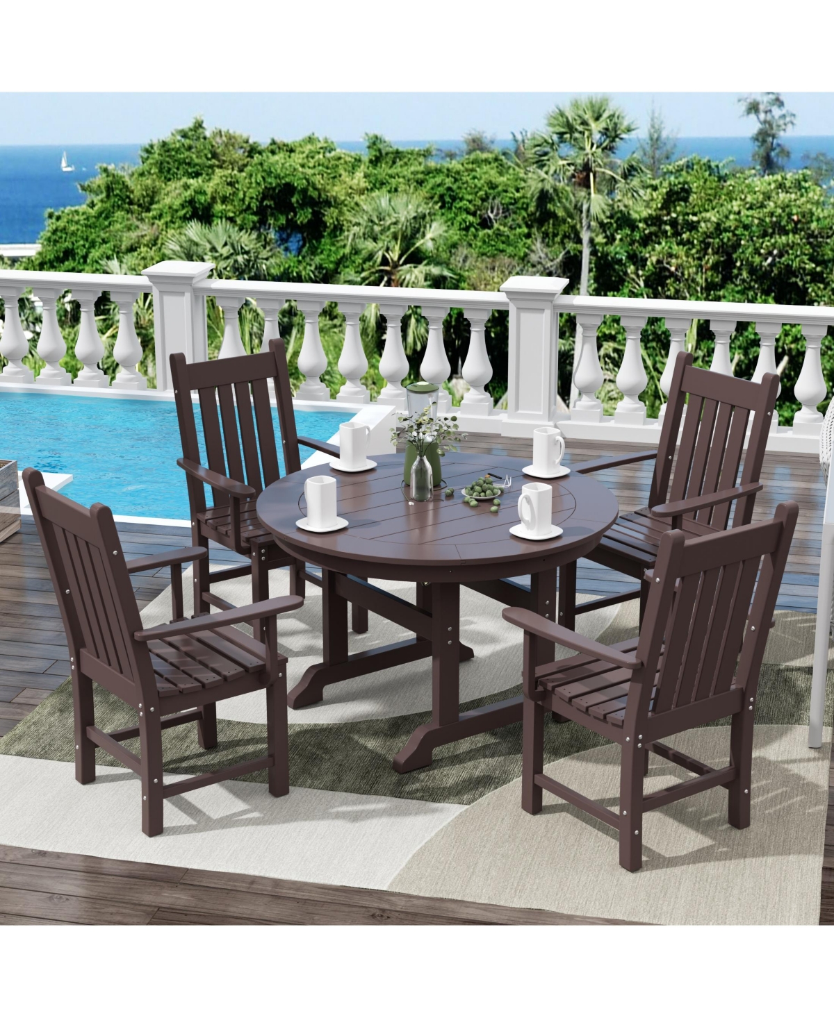 WestinTrends 5 Piece Outdoor Patio Dining Set Round Table and Armchair