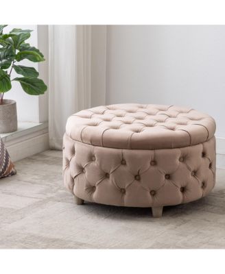 Round Velvet Tufted Storage Ottoman for Living Room Bedroom