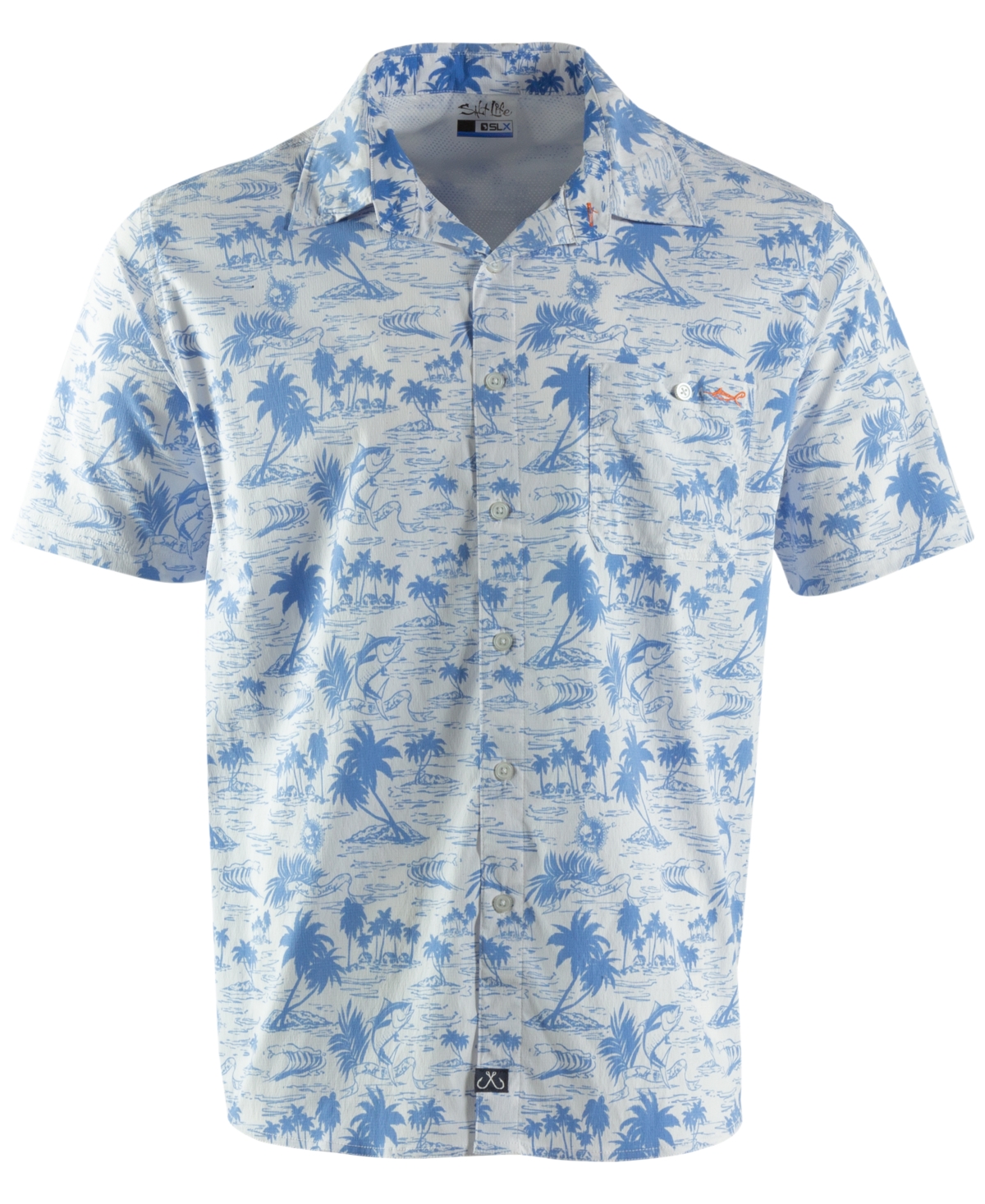 Salt Life Pirate Beach Print Short-sleeve Button-up Shirt In Azure