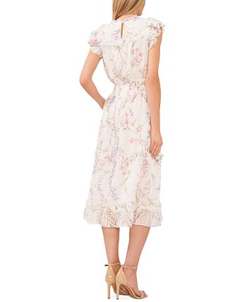 CeCe Women's Flutter-Sleeve Smocked-Waist Midi Dress