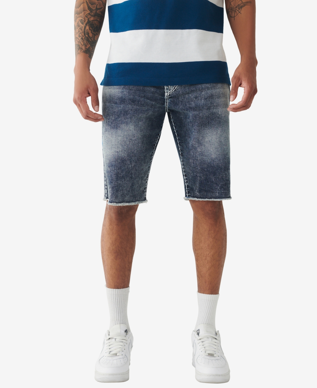 True Religion Men's Ricky Super T Fray Hem 12" Denim Shorts In Angeles Crest Medium Wash