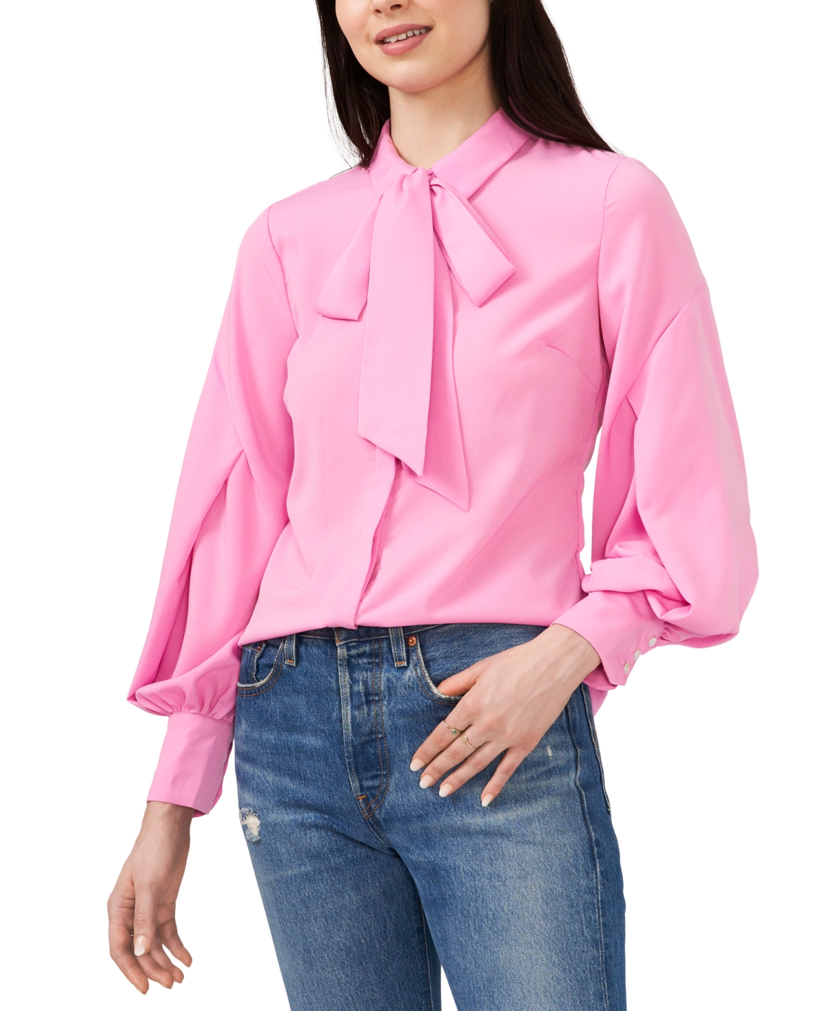 Shop Cece Women's Long Sleeve Button-up Bow Neck Blouse In Azalea Pink