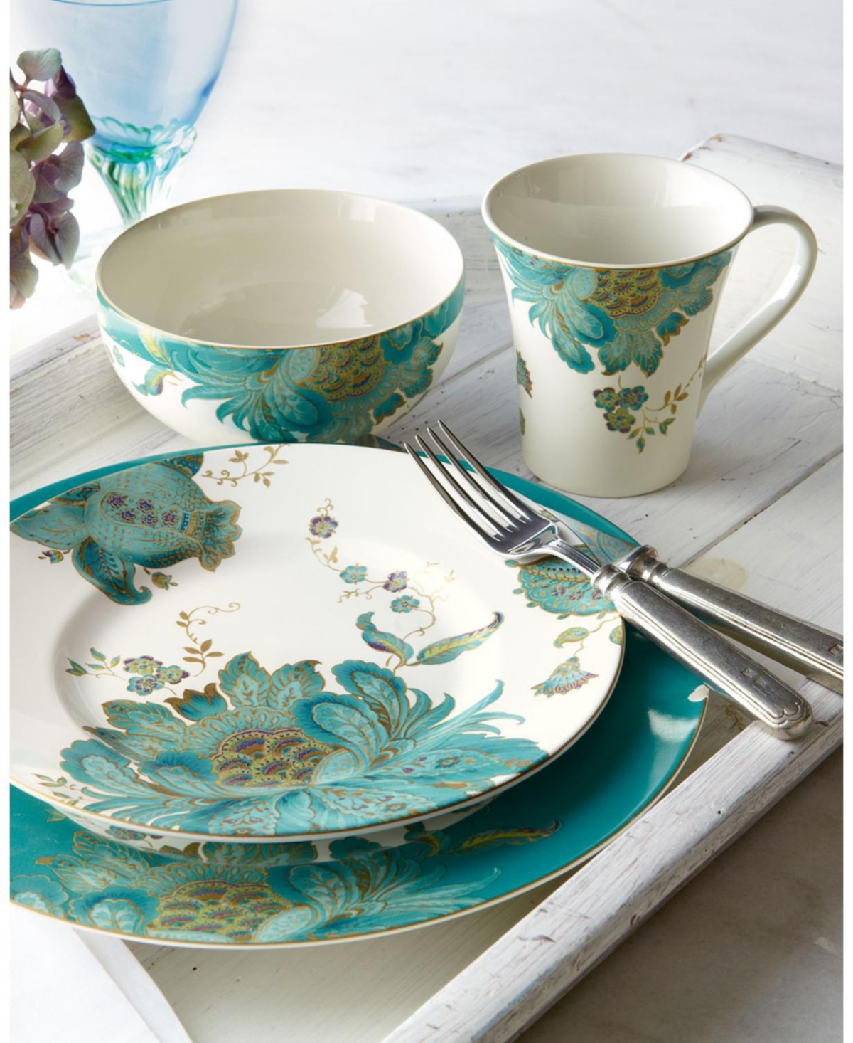222 Fifth Eliza Teal 16-Pc. Dinnerware Set, Service for 4