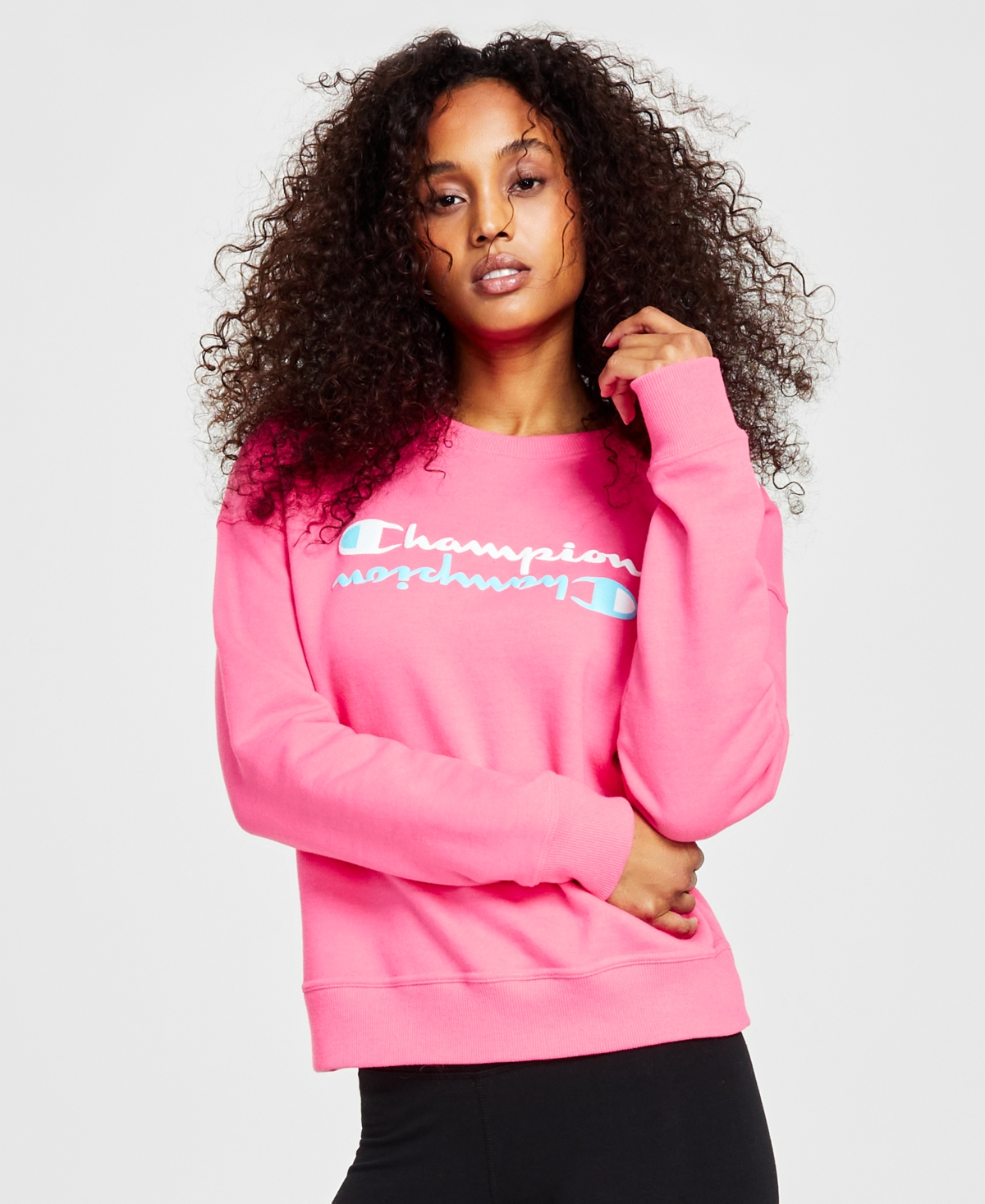 Champion Women's Powerblend Graphic-print Sweatshirt In Joyful Pink |  ModeSens