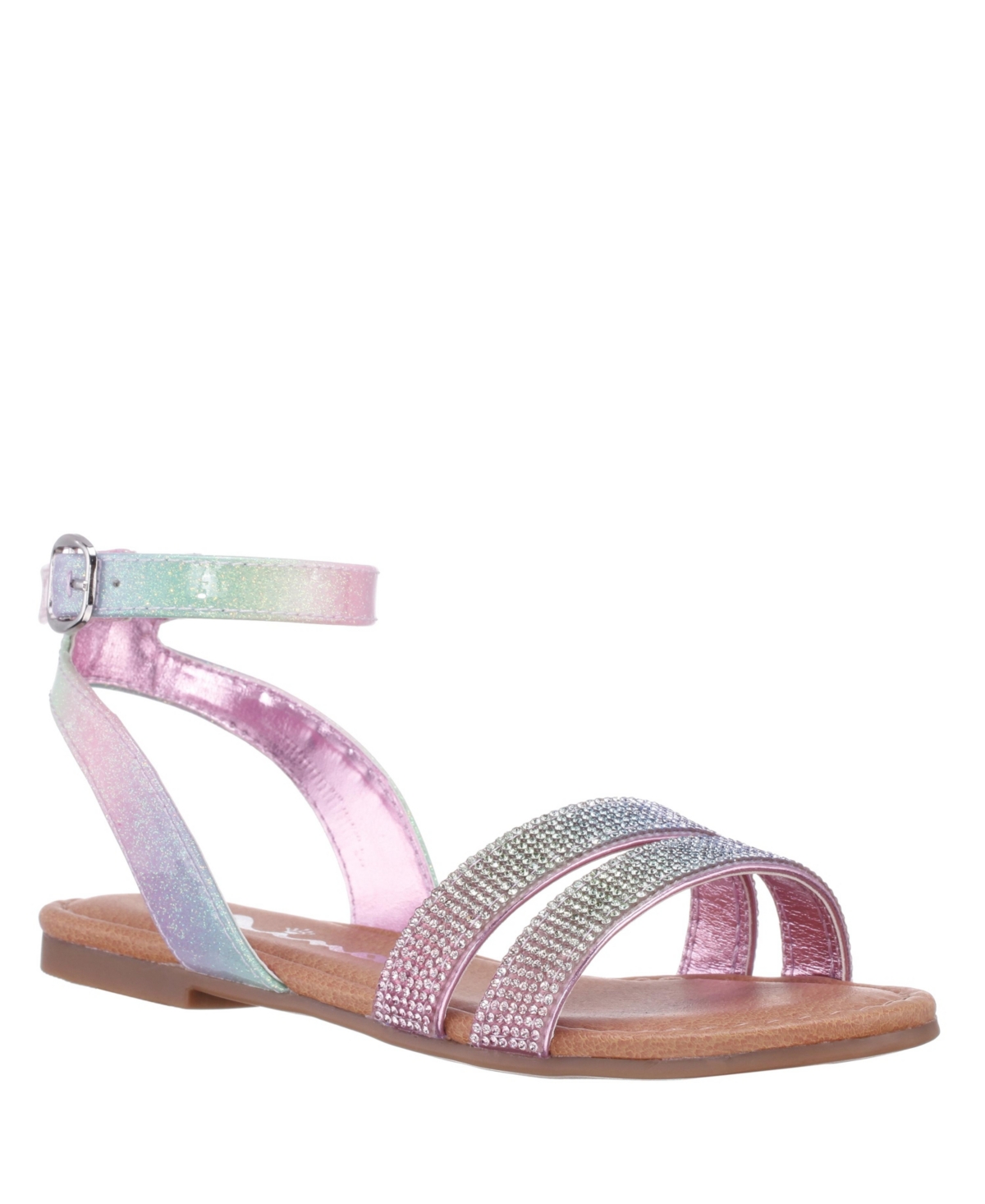 Shop Nina Big Girls Cameena Fastening Strap Sandals In Pastel Rainbow Coated Glitter