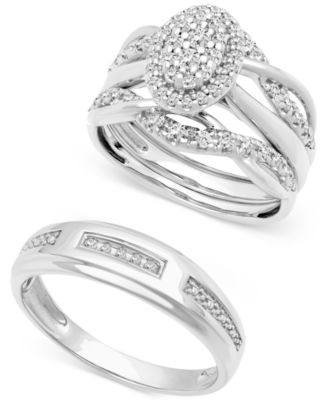 Macy's 3 Pc. Set Diamond His Hers Wedding Collection In 14k White Gold