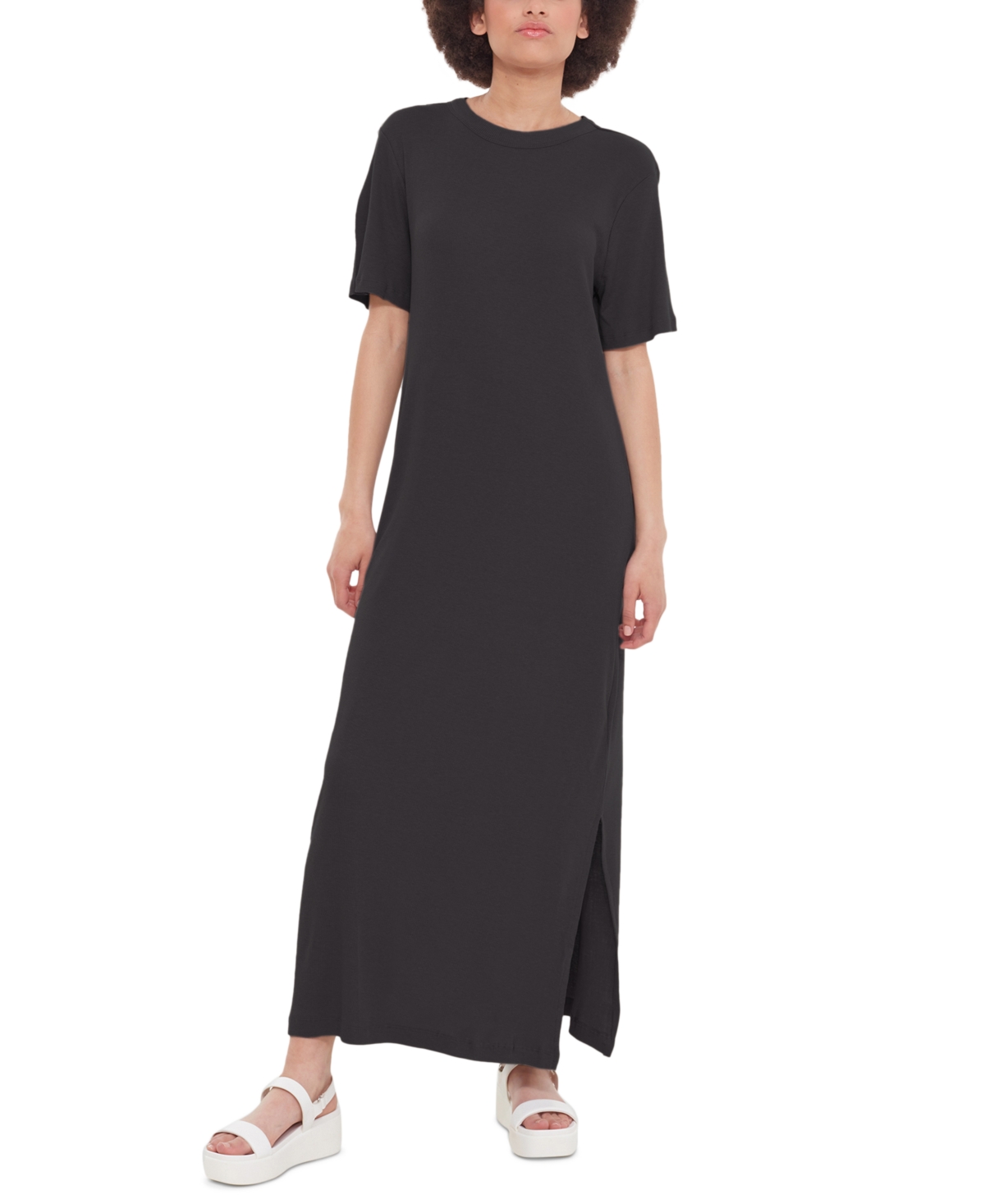 Black Tape Women's Elbow-Sleeve Side-Slit T-Shirt Dress