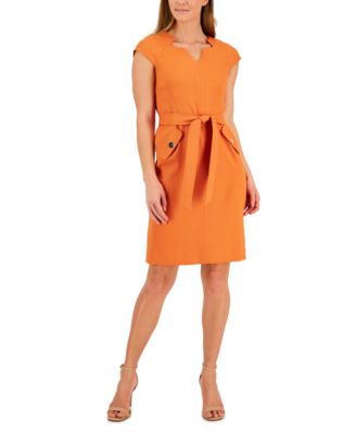Kasper - Petite V-Neck Cap-Sleeve Belted Sheath Dress