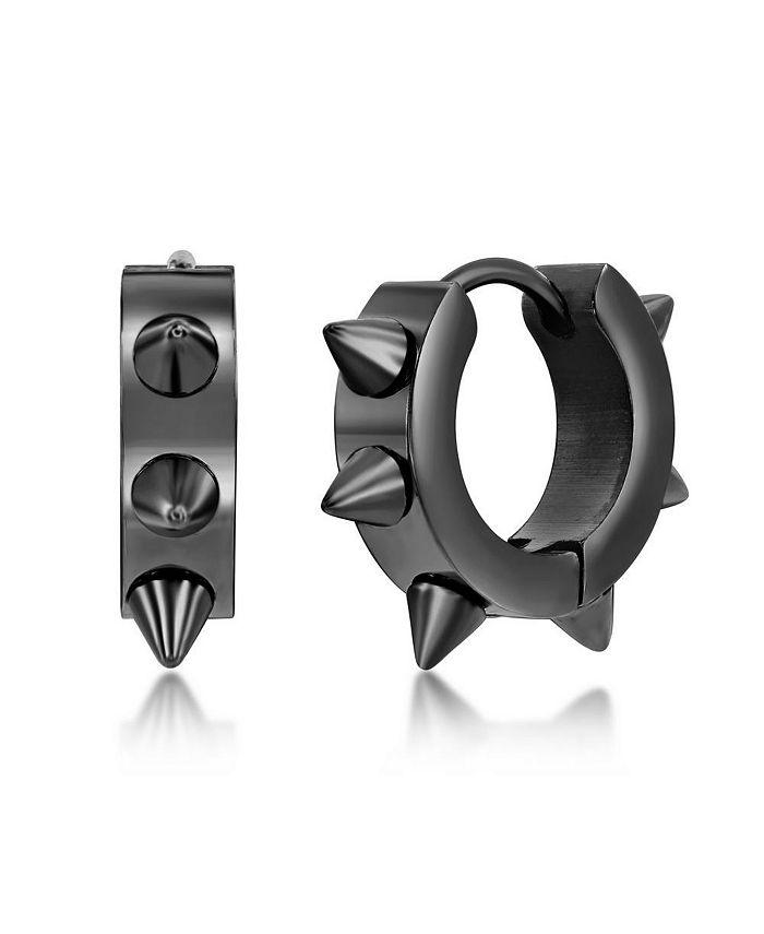 Blackjack Mens Stainless Steel 19mm Spike Huggie Hoop Earrings Black