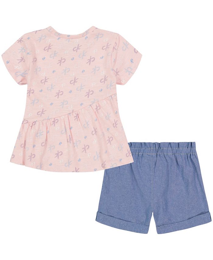 Calvin Klein Baby Girls Printed Tunic and Chambray Shorts, 2 Piece Set ...