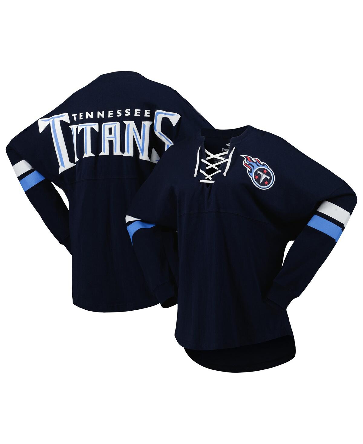 Fanatics Branded Navy Tennessee Titans Spirit Jersey Lace-up V-neck Long Sleeve T-shirt In Navy